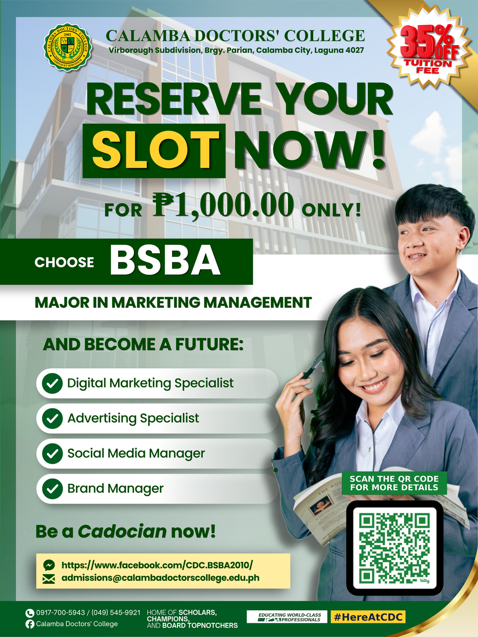 Conceptual carousel highlighting the BSBA Marketing Management major with organized content flow, clean layout, and call-to-action elements designed to support enrollment. This is an independent portfolio design and is not affiliated with any organization.