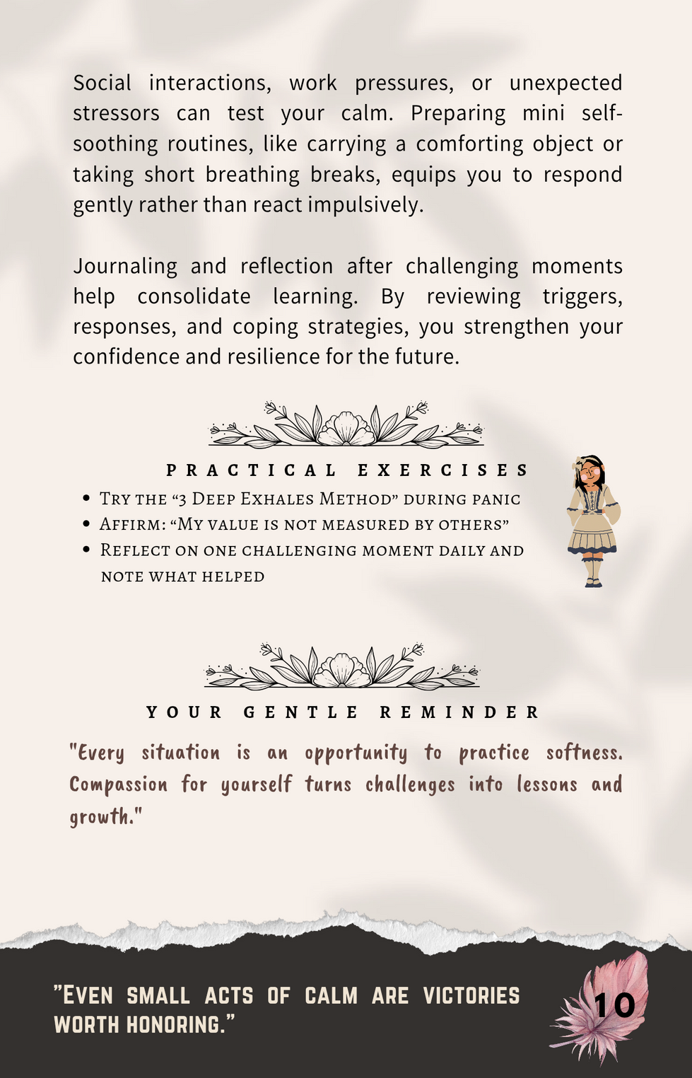Ebook design titled “Soft Healing” featuring a calm, minimal layout with soft tones and structured typography to support themes of anxiety relief and emotional healing