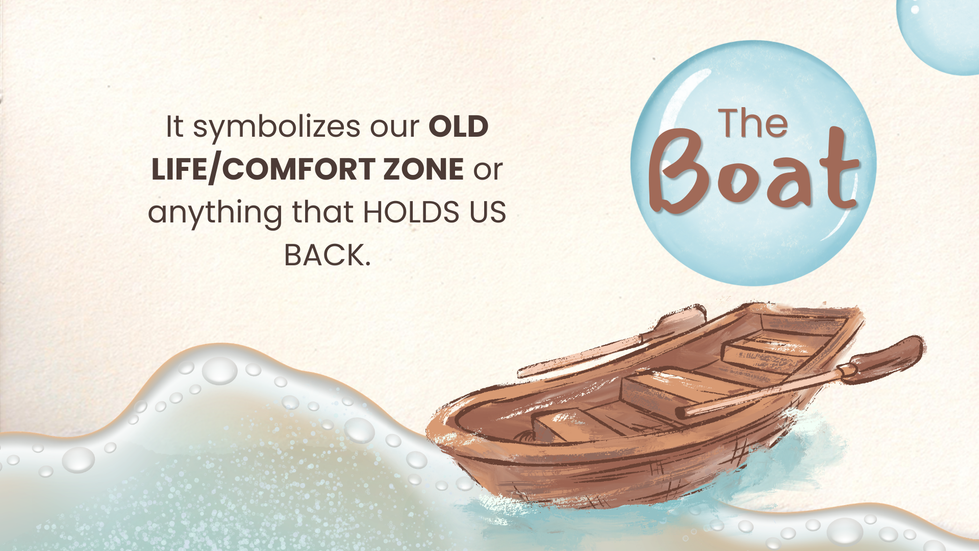 Presentation design for a Christian youth fellowship illustrating courage and faith through the “out of the boat” concept and visual storytelling