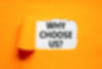 Why choose us symbol. Concept word Why choose us on beautiful white paper. Beautiful orang