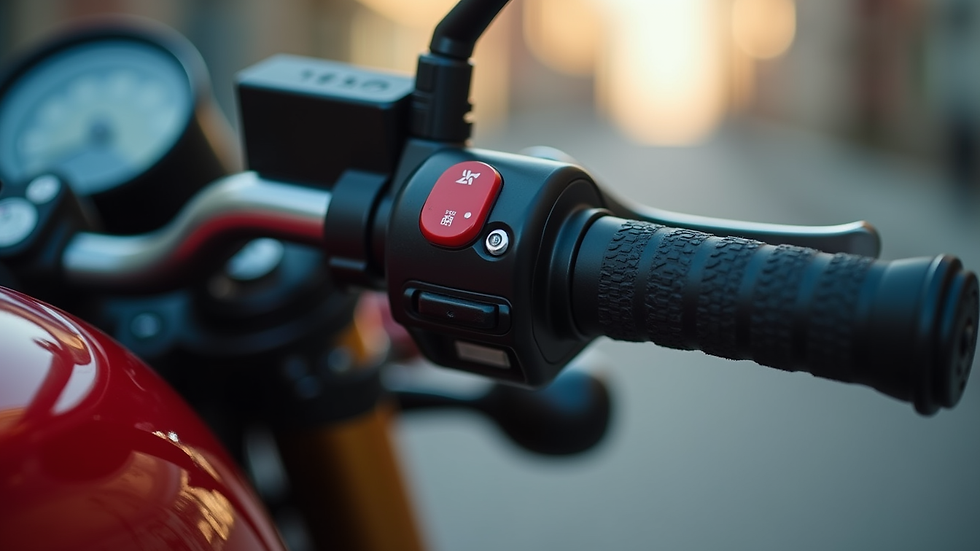 close-up view of a motorcycle handlebar with custom grips