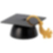 front profile of black grad cap with plastic gold tassel