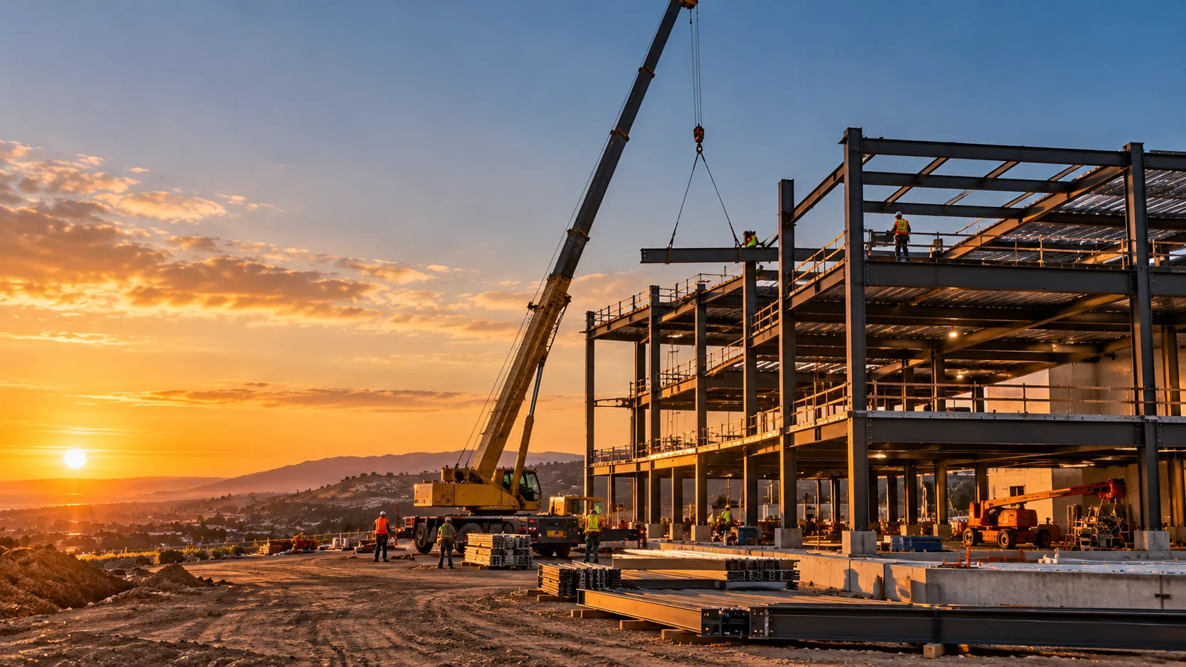 Steel frame of a commercial building under construction