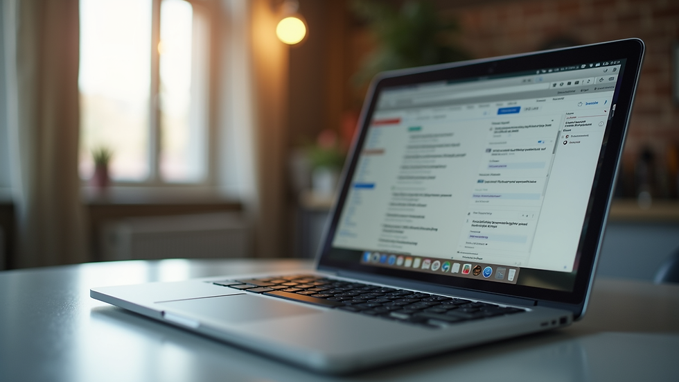 Eye-level view of a laptop on a table with an open email application