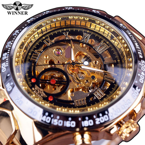 WINNER 432 Gold Clock splay Mechanical Automatic Black Retro | SPC