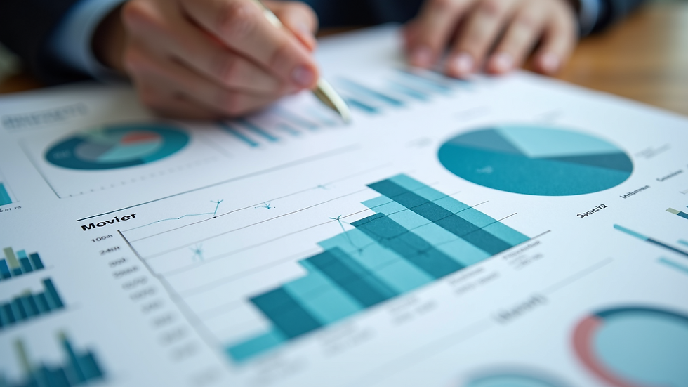 Close-up view of a market research report with charts and data
