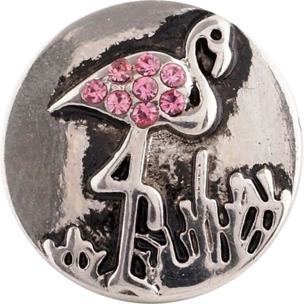 20mm Silver Flamingo with Pink Rhinestones Snap Charm