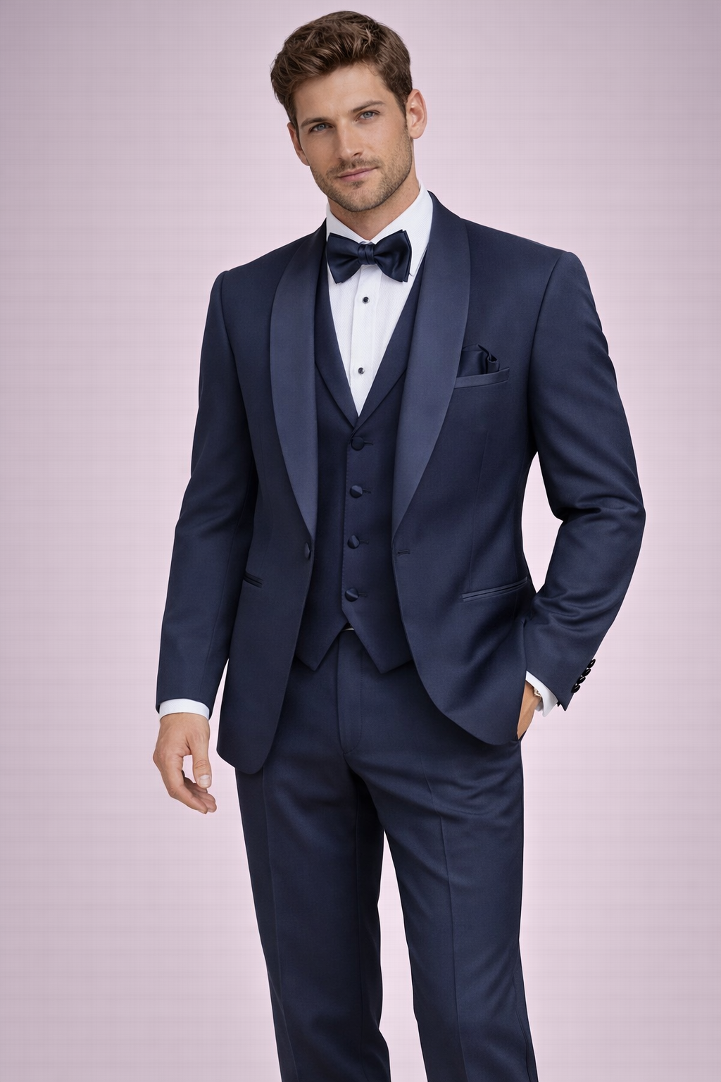 Adimo Cerimonia Navy Blue Slim Fit Tuxedo – 5-Piece Set
