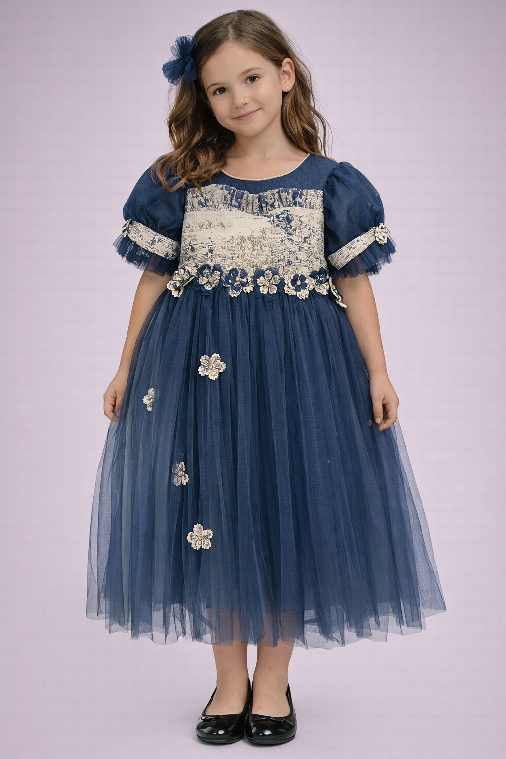 Girls Navy Blue Floral Tulle Dress – Pink Girls Couture