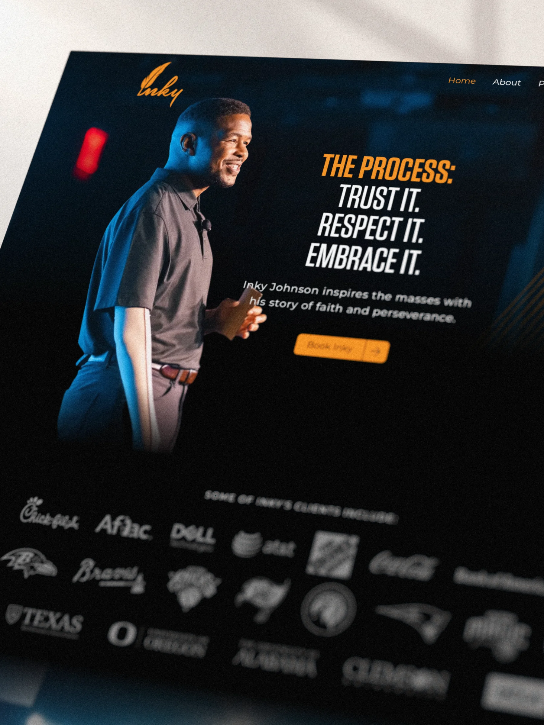 Inky Johnson angled booking website close-up