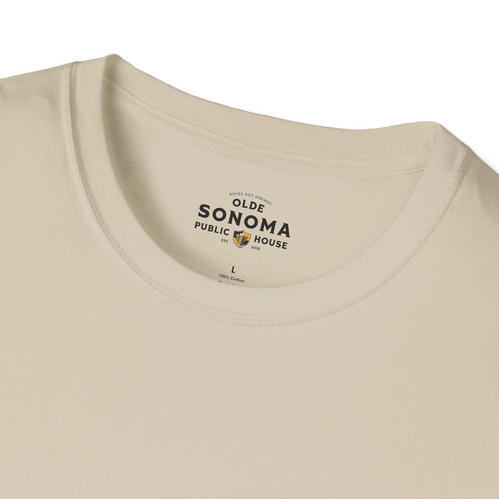 olde sonoma public house sand color t-shirt with logo on front