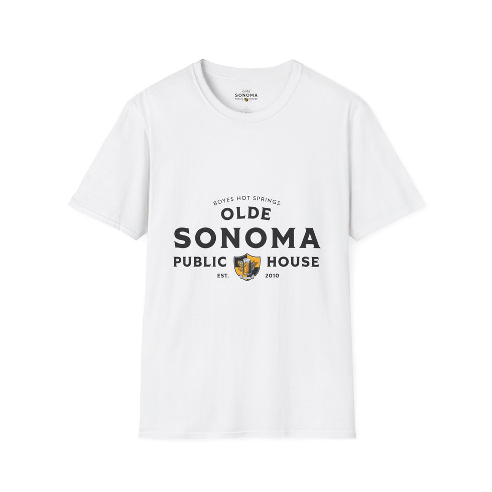 olde sonoma public house white t-shir t with logo on front