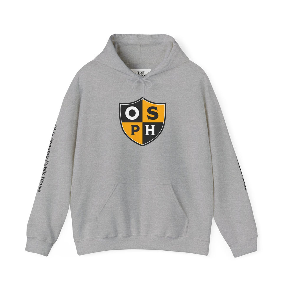 olde sonoma public house white hoodie with simplified logo
