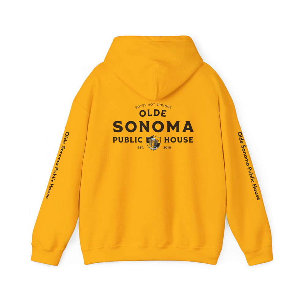 olde sonoma public house yellow hoodie with simplified logo