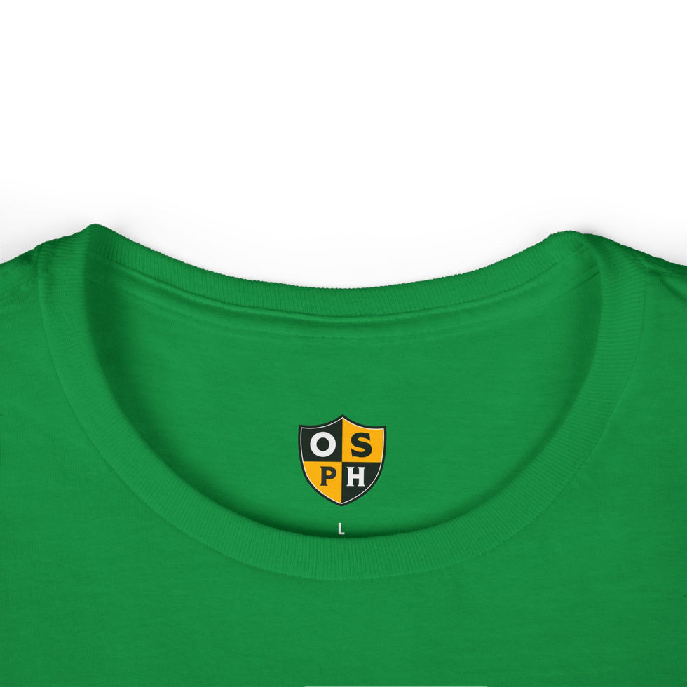 green tagless tshirt with logo where tag would be