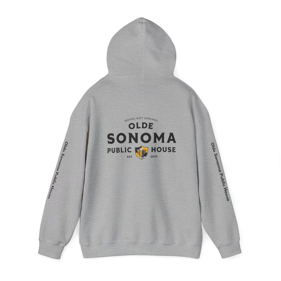 olde sonoma public house white hoodie with simplified logo