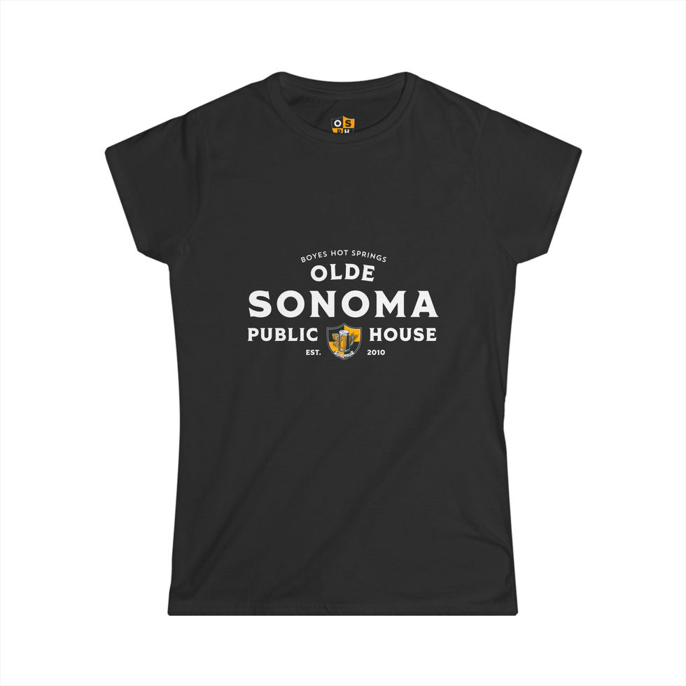 olde sonoma public house logo on black t-shirt front