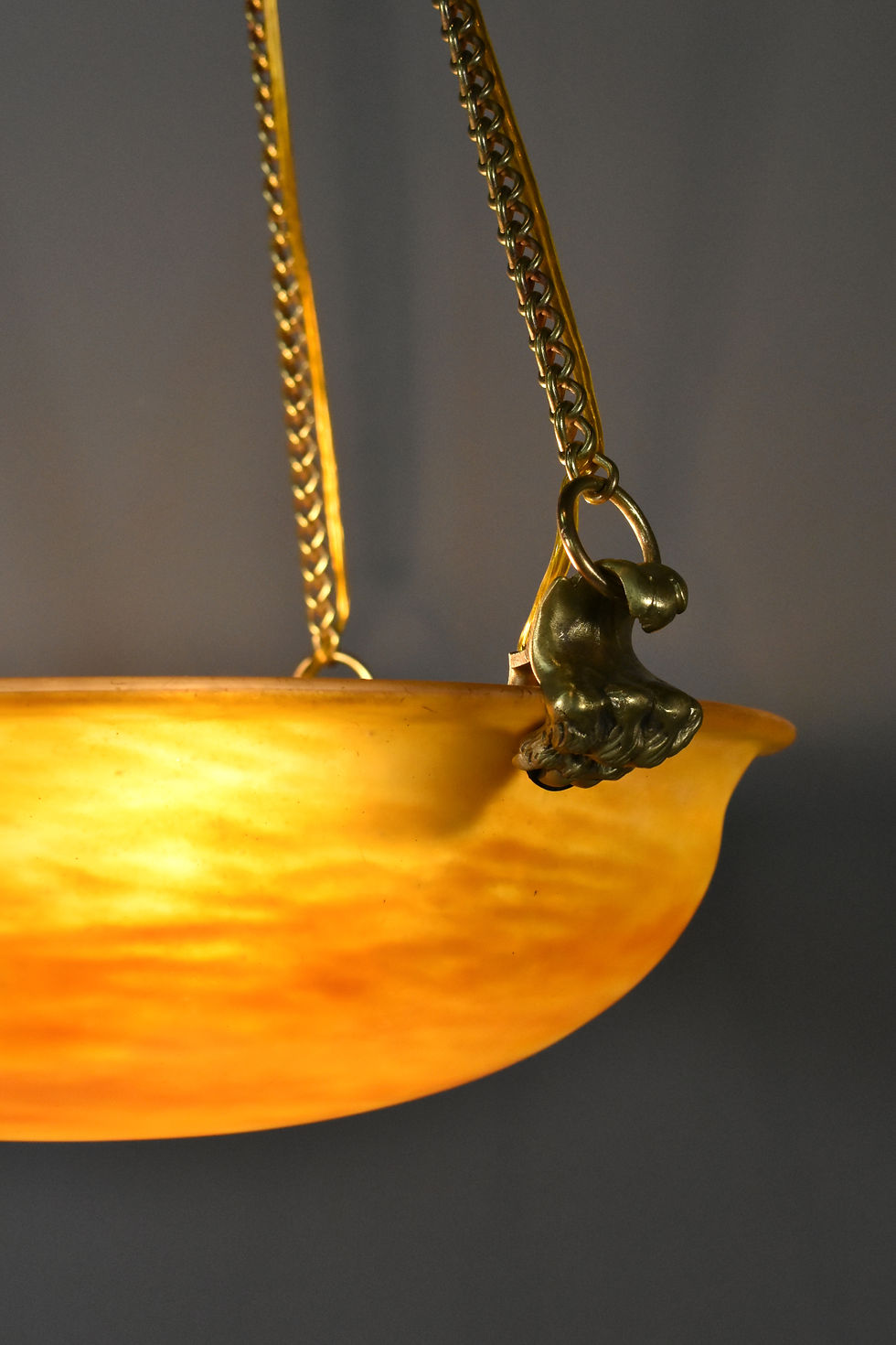 Miniature : Large French Art Nouveau Glass & Bronze Ceiling Light