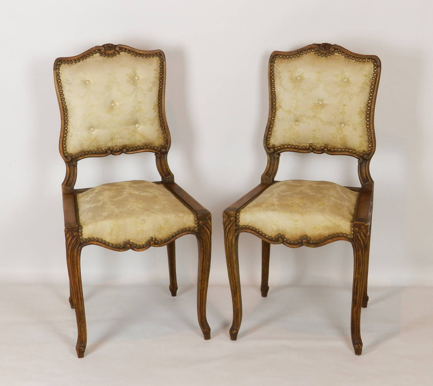 Pair of Pretty French Silk-upholstered Side Chairs