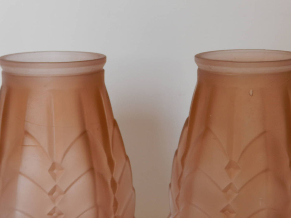 Miniature : Pair French Art Deco Dusty Pink Frosted Glass Vase