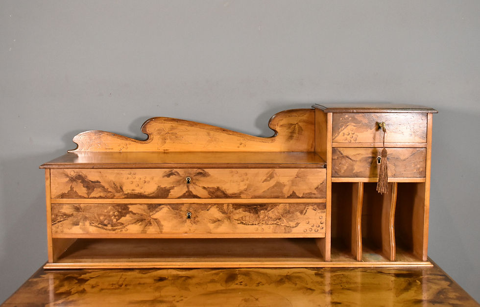 Thumbnail: Art Nouveau Tiered Pyrography Etched Desk