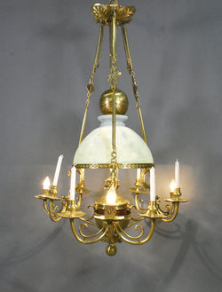 Very Large French Chandelier in Bronze & Opaline Napoleon III Period