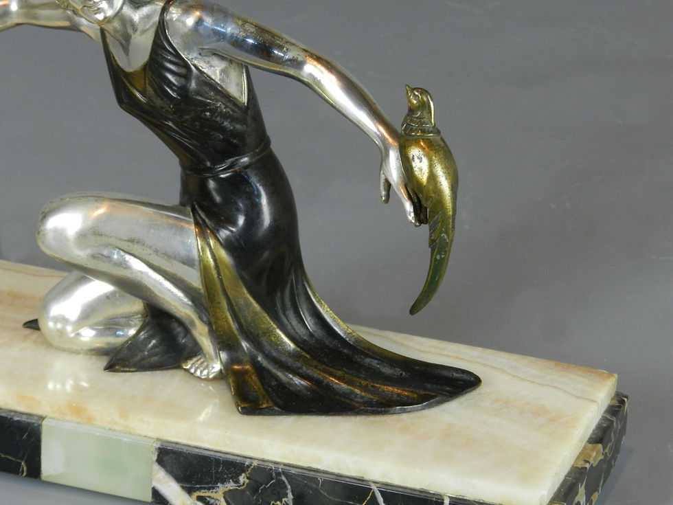 Thumbnail: Art Deco Sculpture of Lady with Pheasants by S Melani