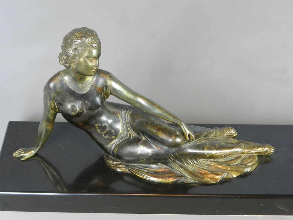 Thumbnail: Large Art Deco Figurine Lady & Dog by Uriano