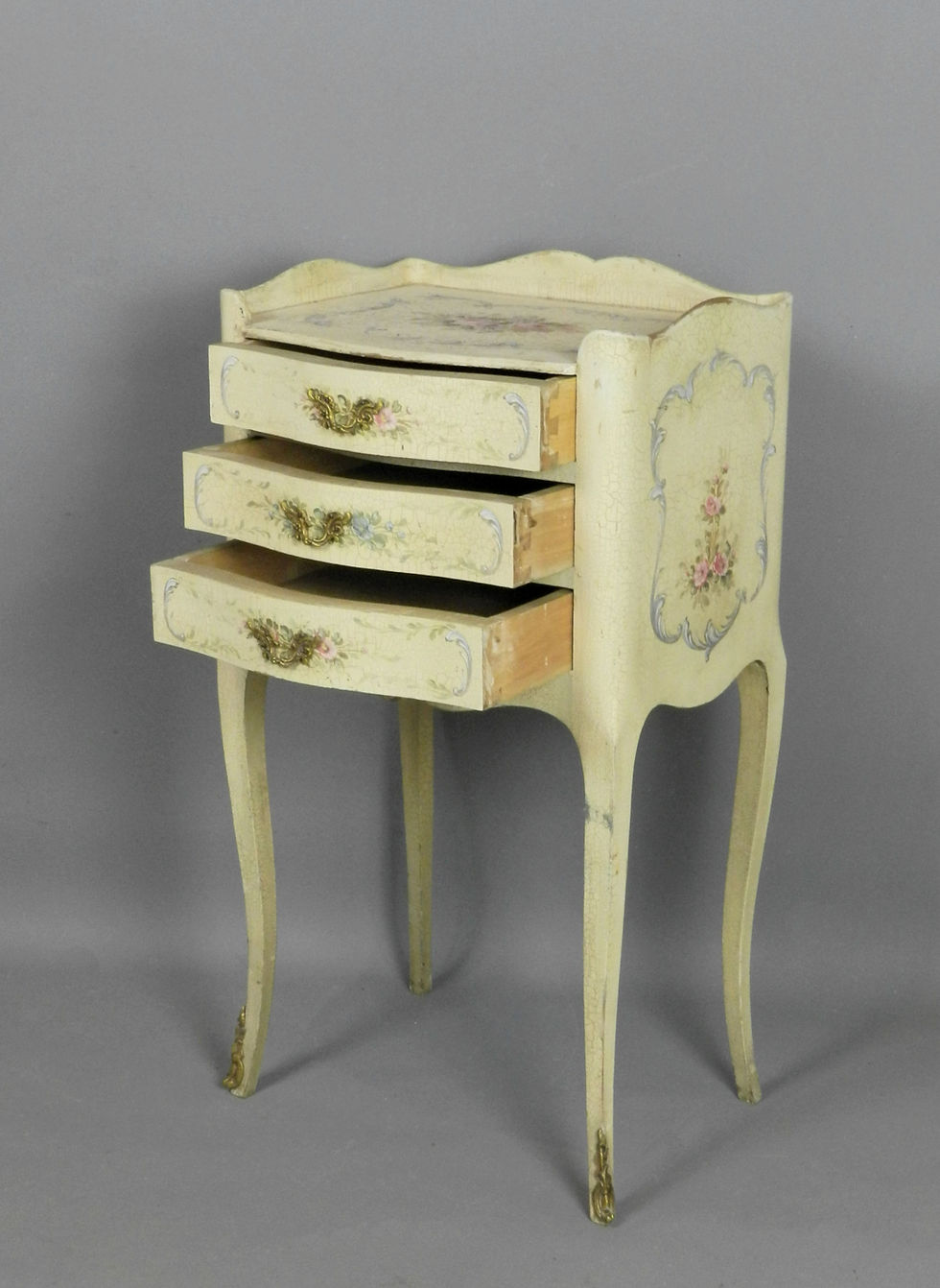 Thumbnail: Pair of French Craquelure Bedside Cabinets Louis XV Style