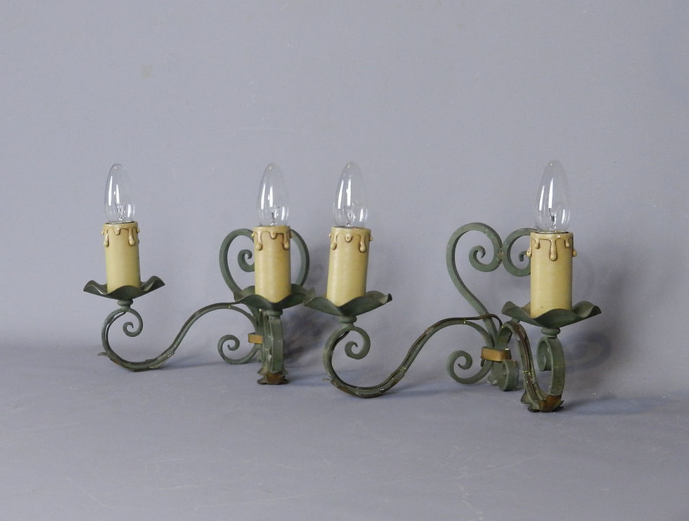 Miniature : Pair French Hand-Forged Metal & Tole Wall Sconces