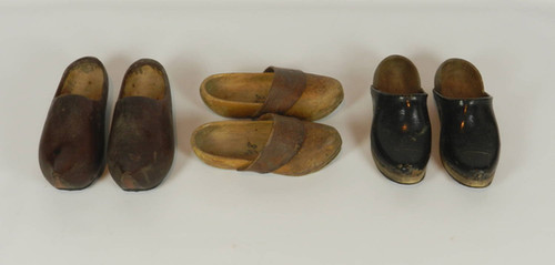 Three Pairs of French Wooden Clogs/Sabots pyrontique