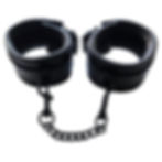 Rolled up Luxury Bondage Padded Black Wrist Cuffs made with premium leather and with black colour accessories.