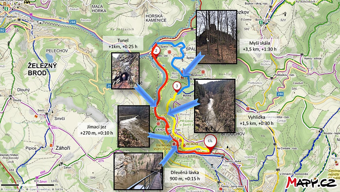 Mapa trasy Riegrovou stezkou