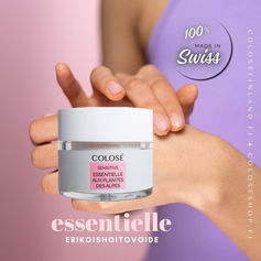 Colosé erikoishoitovoide Essentielle, joka suojaa, ravitsee ja korjaa vaurioitunutta ihoa. Kuivalle iholle; huulille, naarmuihin, kutiseviin ja punoittaviin kohtiin iholla. Sisältää runsaasti ravitsevia aineosia. Kaikille ihotyypeille, myös lapsille. Koko perheen 'pikku-apteekki'.