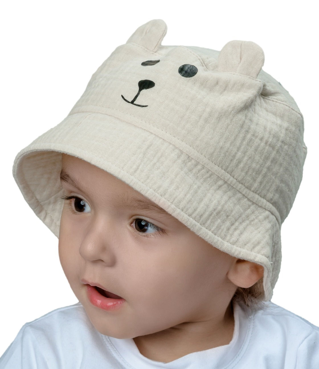 Beige Cotton Summer Hat with Bear's Ears