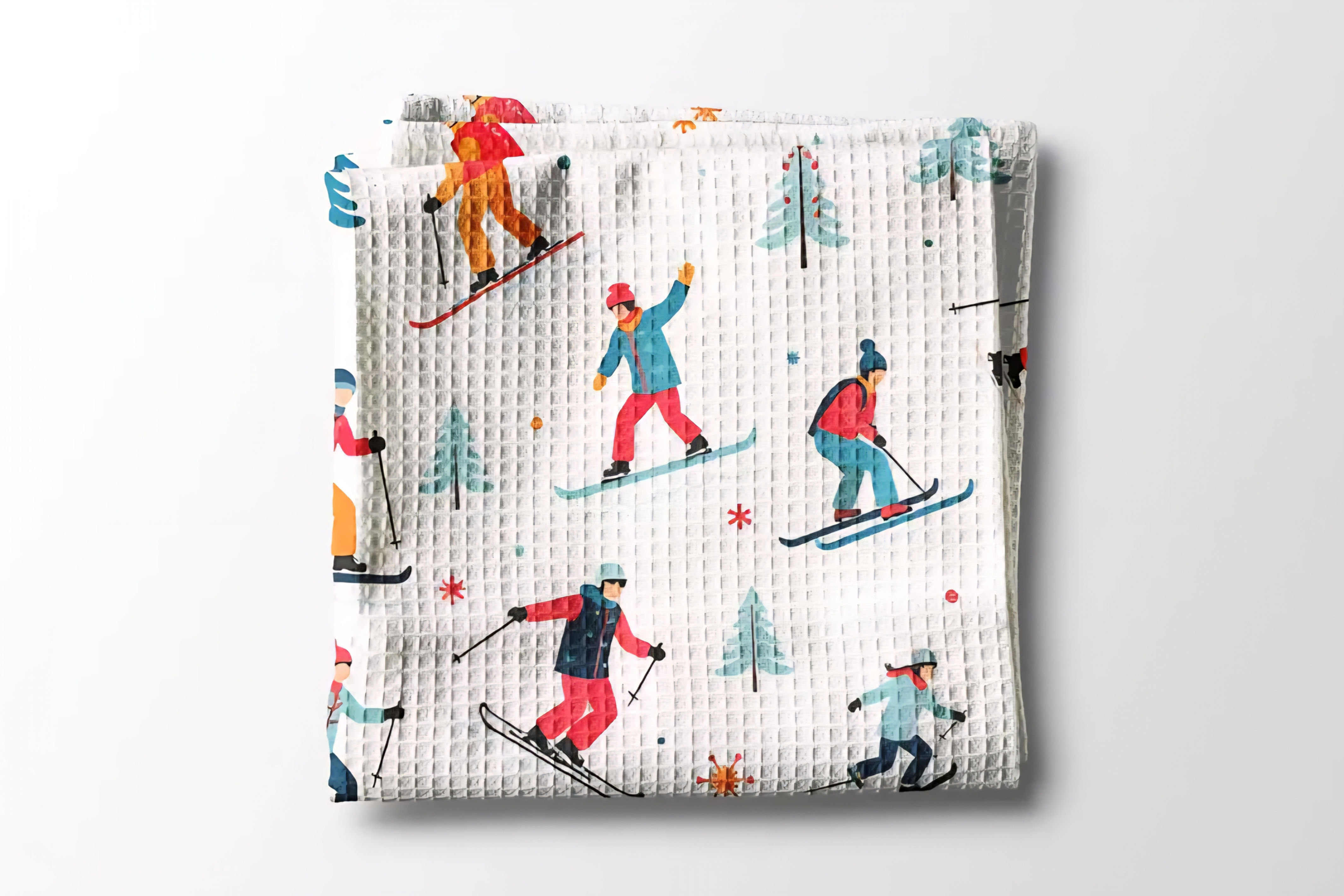 Winter Skiiers Waffle Kitchen Towel