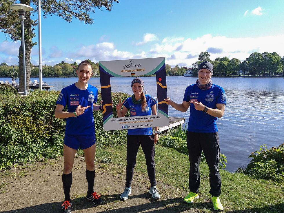 Jonas Müller, Natalie Wangler und Patrick Brucker erreichten beim Parkrun in Hamburg einen Dreifach-Sieg.
