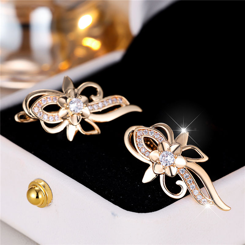 Thumbnail: Cute White Zircon Stone Flower Hoop Earrings For Women Charm Female Gold Color W