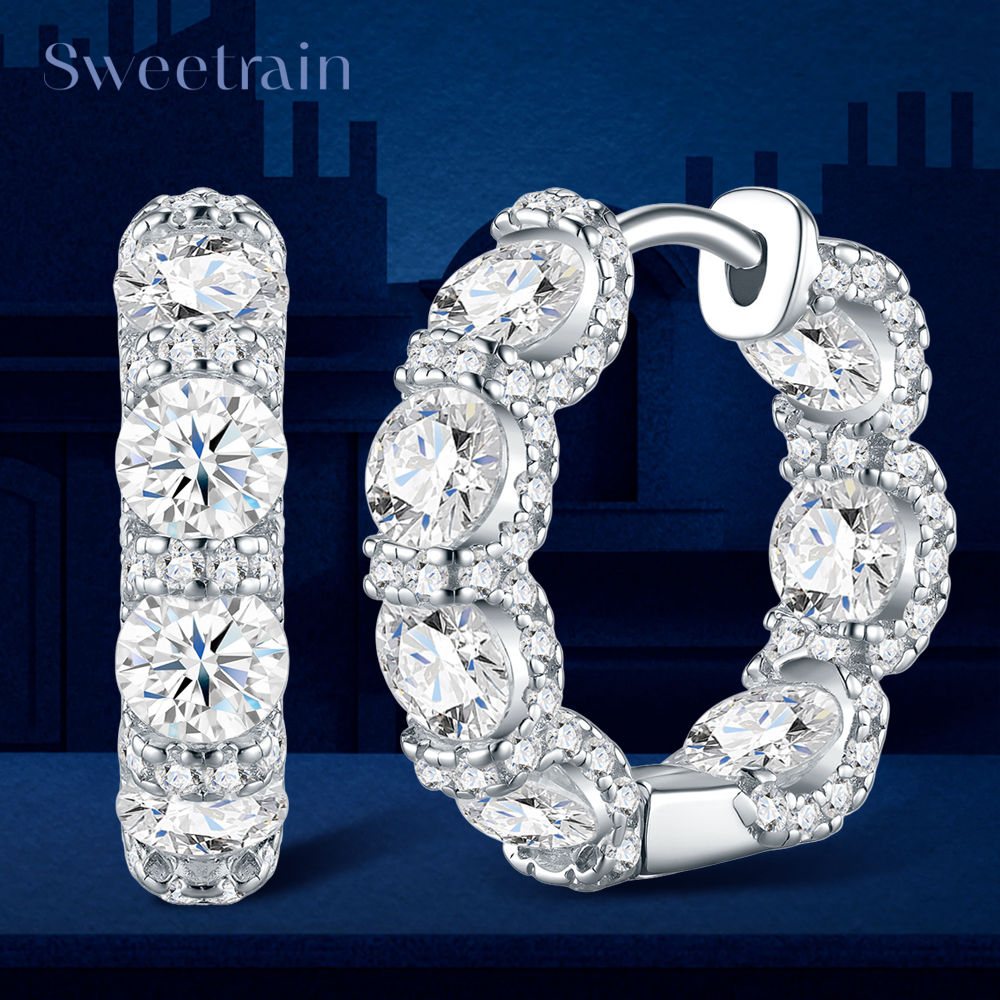 Real 925 Silver Moisanite Earrings D Color 4mm Moissanite Diamond Hoops Earrings