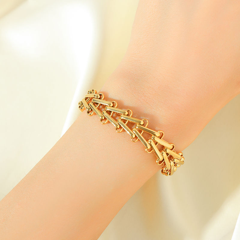 EILIECK 316L Stainless Steel Geometric Thick Chain Bracelet Bangles For Women Tr