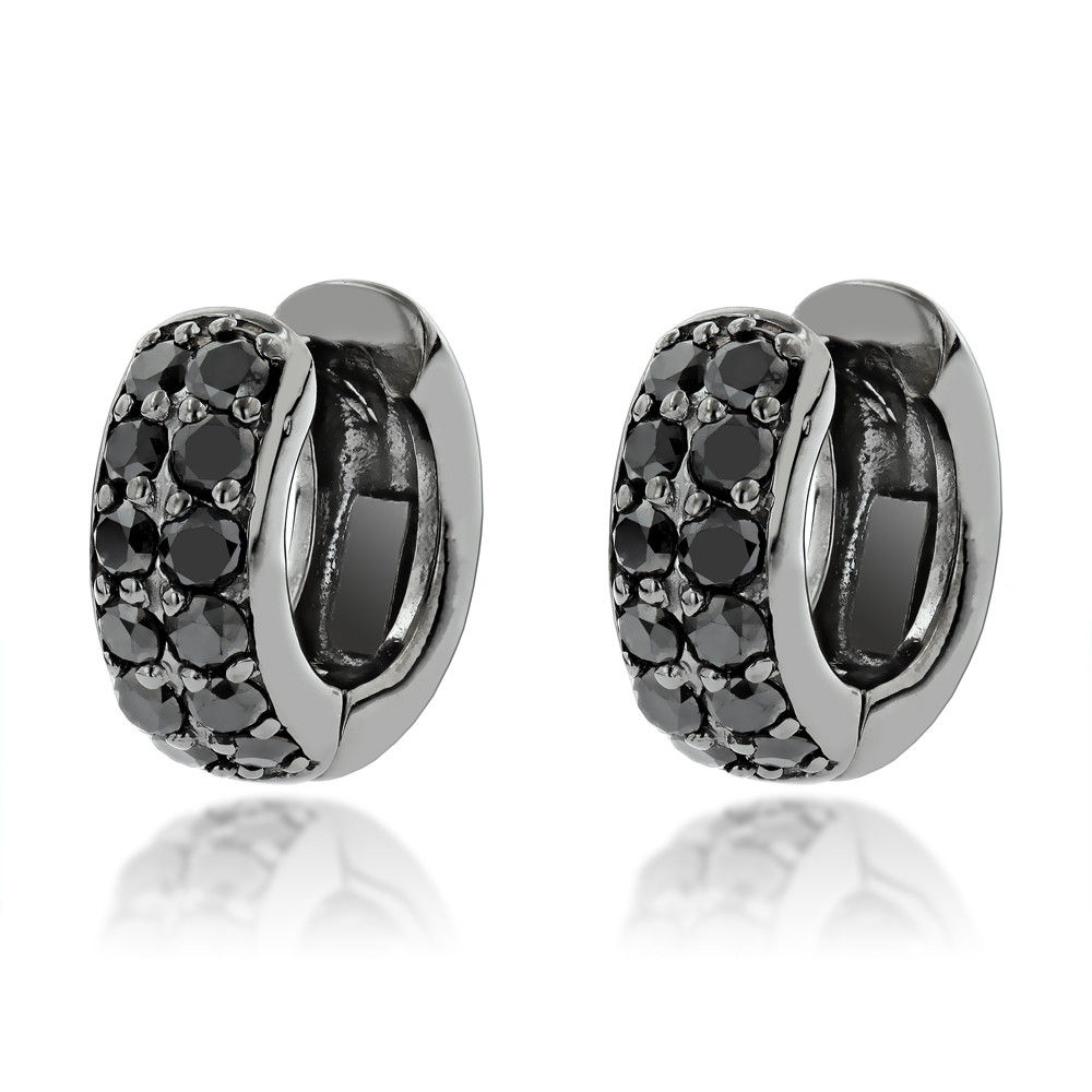 1.00 Ct Black Diamond Huggie Hoop Earrings 14k Gold Earrings Hoop Earrings