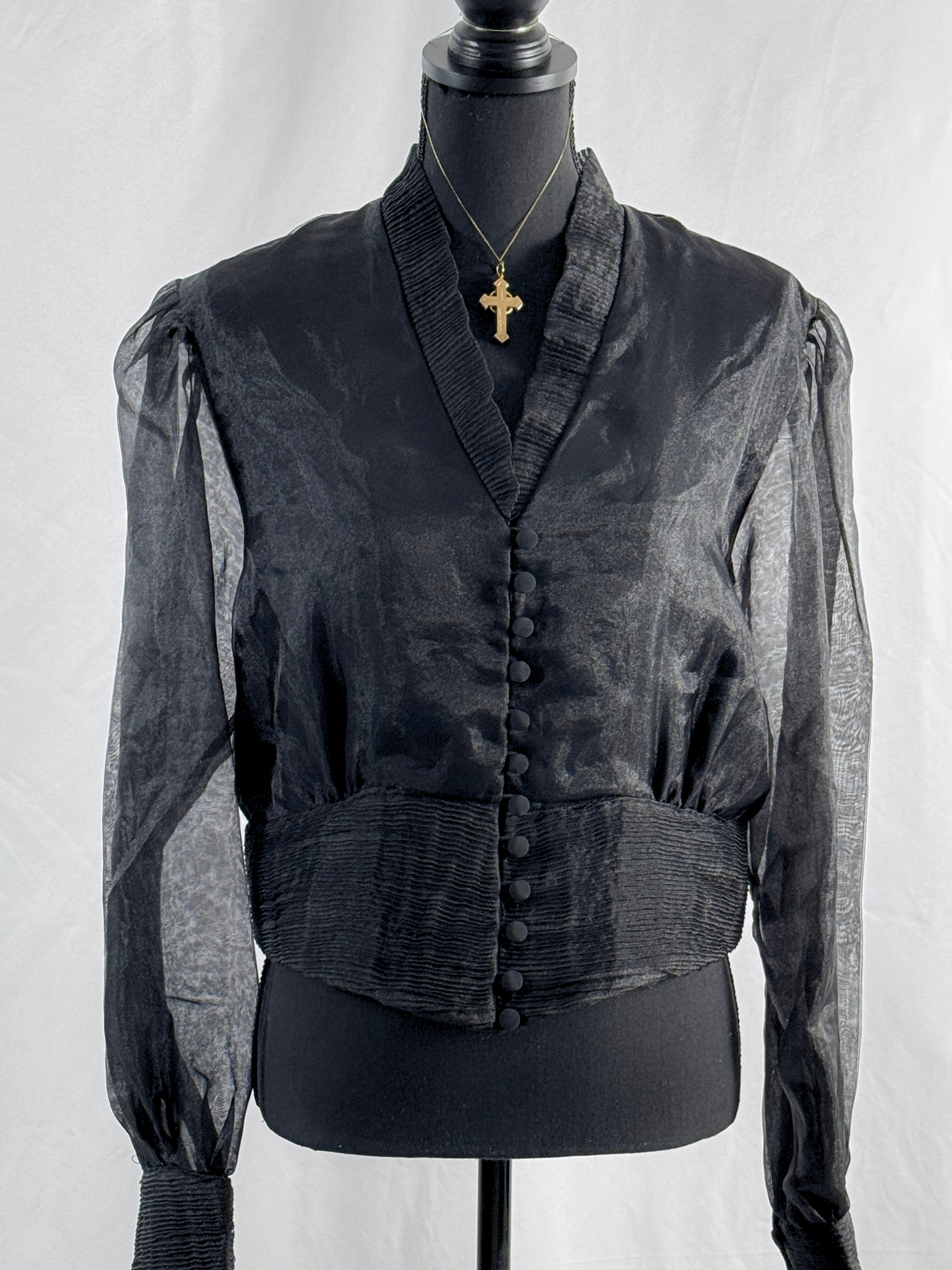 Vintage Black Sheer Pintuck Poet Blouse