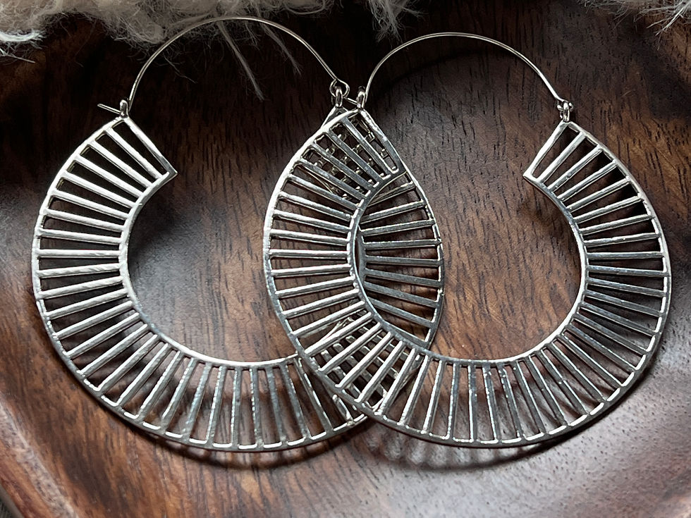 Thumbnail: Silver Boho Hoop Earrings front view