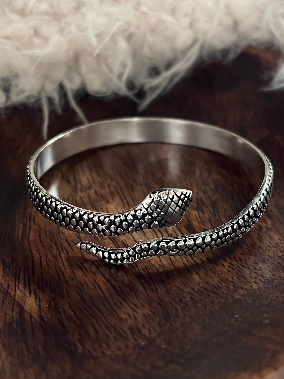 Thumbnail: Silver Boho Snake Cuff Top Front View