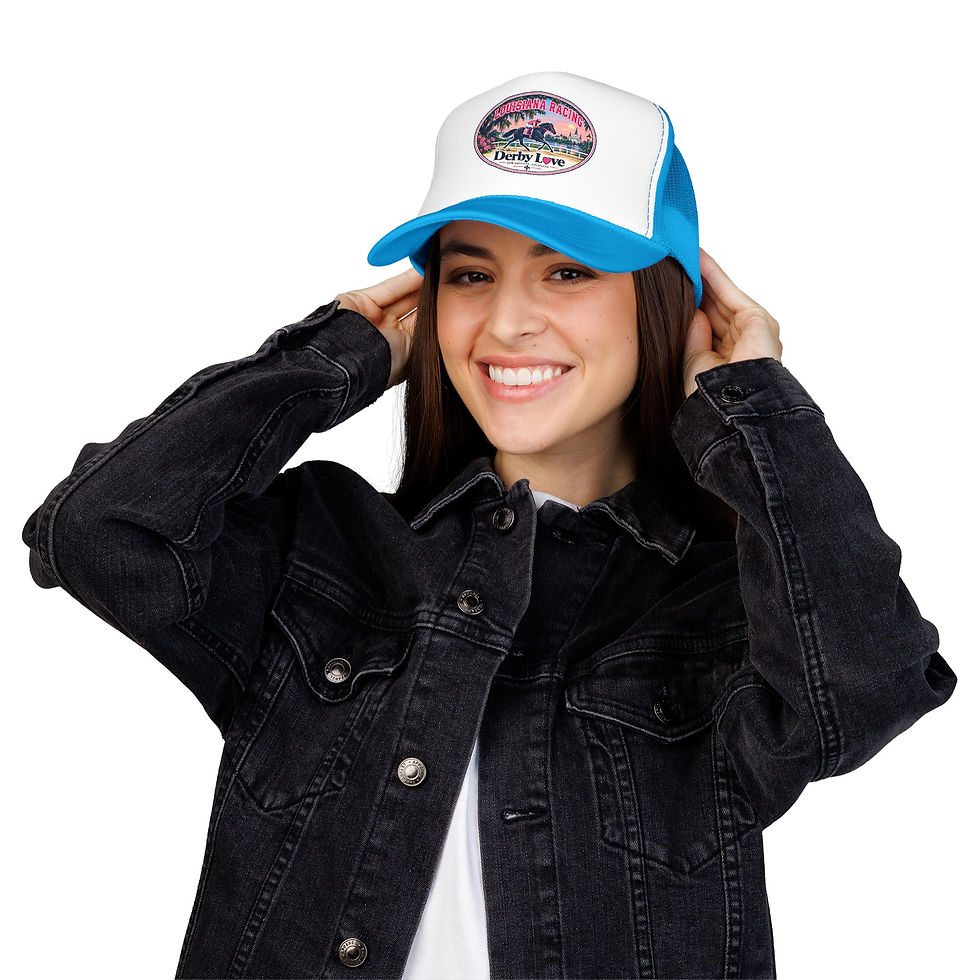 Thumbnail: Derby Love Foam Trucker Hat — Louisiana Racing Horse Patch