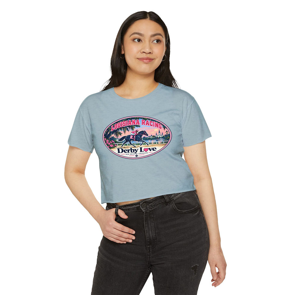 Thumbnail: Derby Love Crop Top — Louisiana Racing Retro Festival Tee