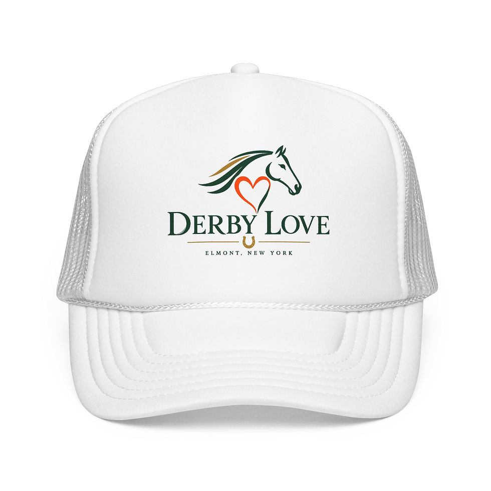 Thumbnail: Derby Love Trucker Hat — Horse Racing Logo Foam Cap