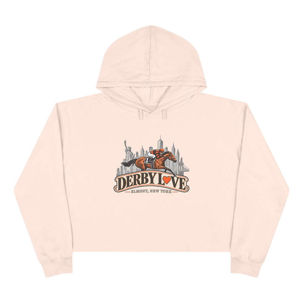 Thumbnail: Derby Love Crop Hoodie — Belmont, New York Horse Racing Graphic
