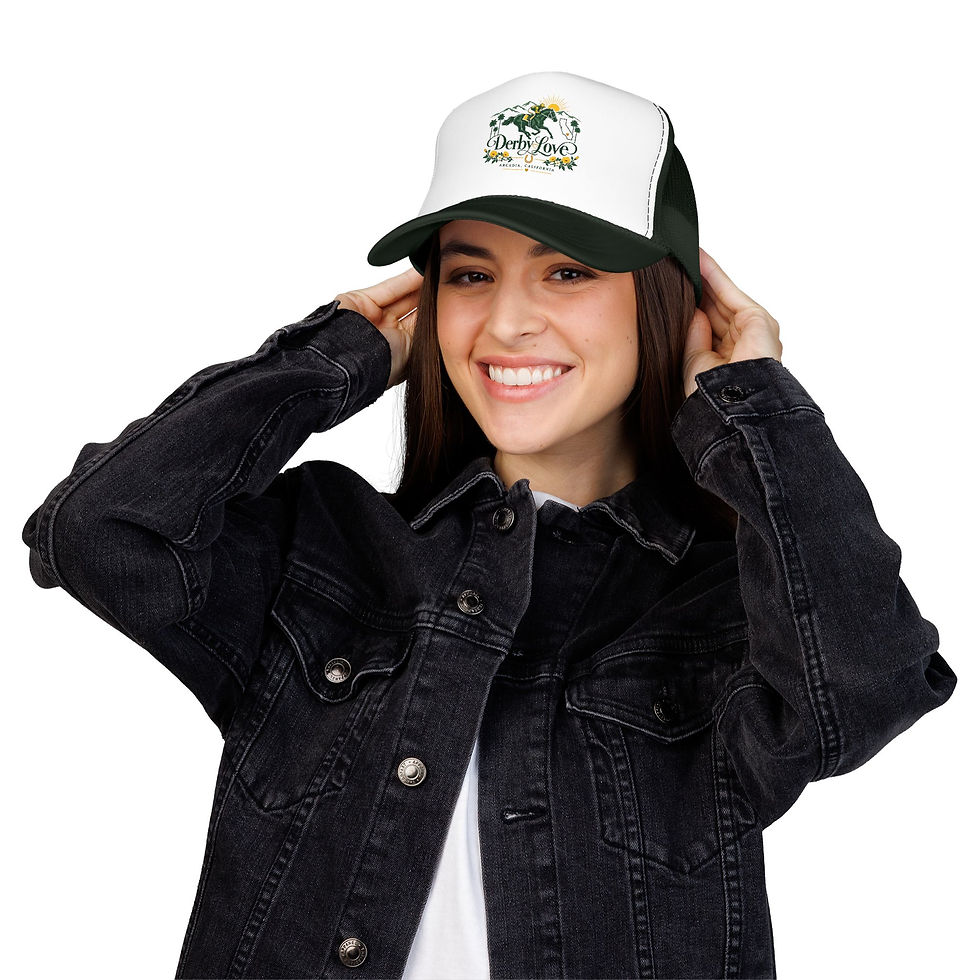 Thumbnail: Derby Love Floral Horse Trucker Hat — 