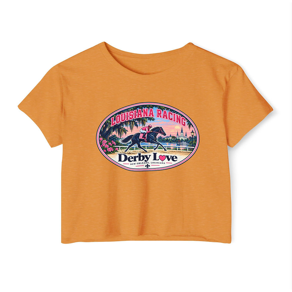 Thumbnail: Derby Love Crop Top — Louisiana Racing Retro Festival Tee